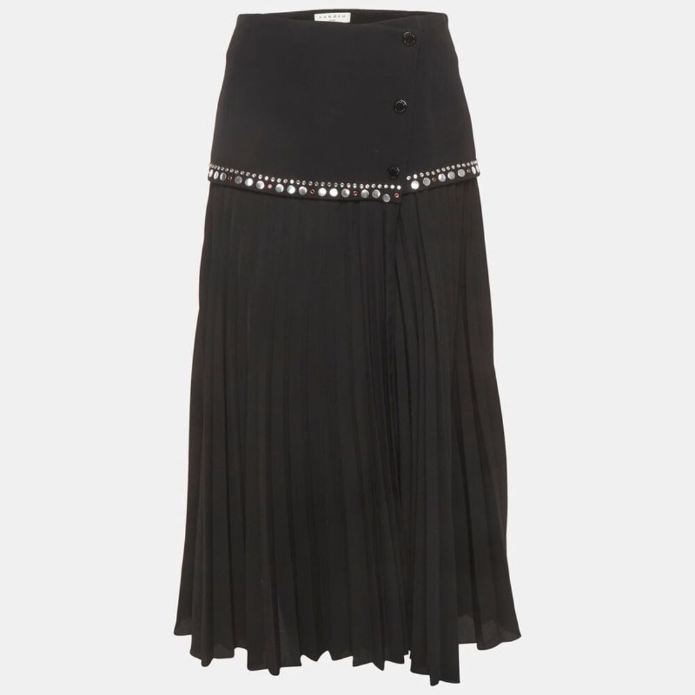 Sandro Black Crepe Embellished Plisse Midi Skirt M